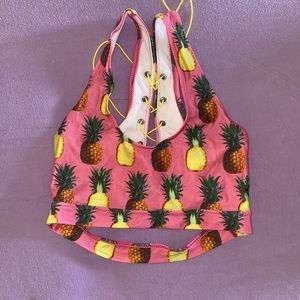 Pink Pineapple Lace-up Bikini Top